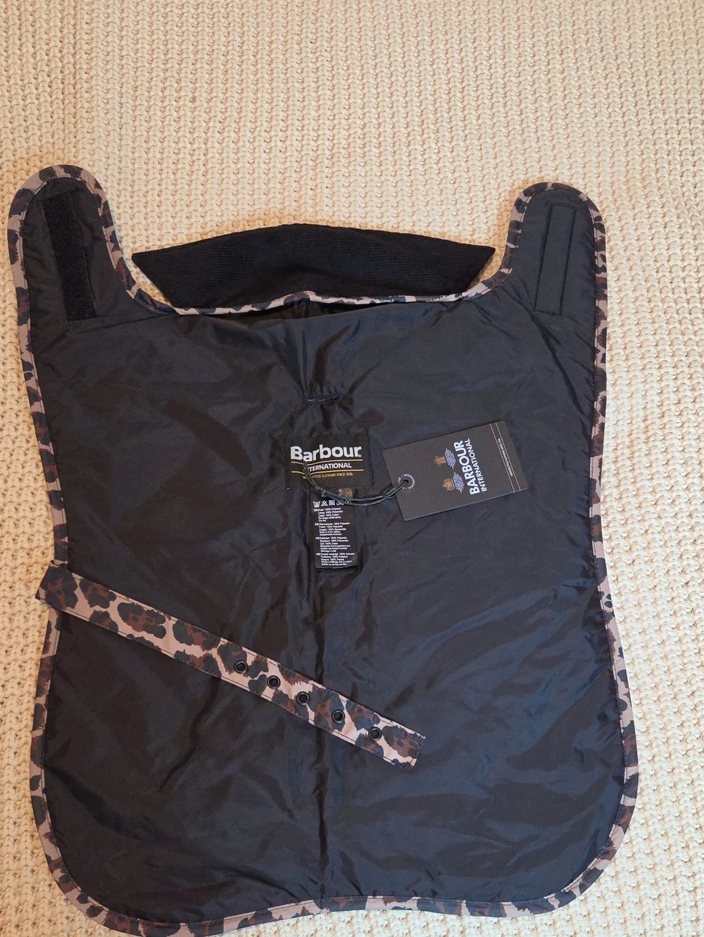 BARBOUR Boulevard Quilted Dog Coat in Dusty Pecan Jaguar Print Size Medium
